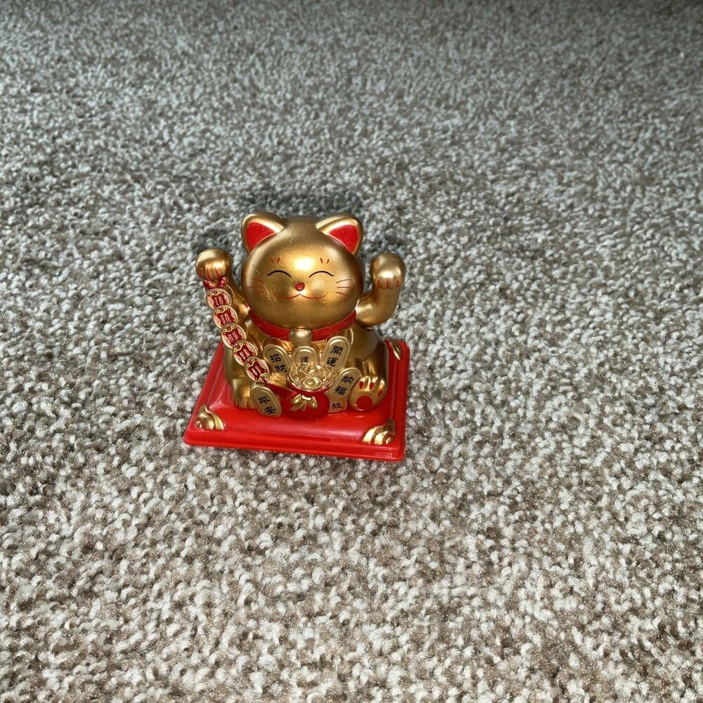 GOLD - Solar Luck Lucky Money Cat Waving Arm Office Car Decoration Chinese Japan